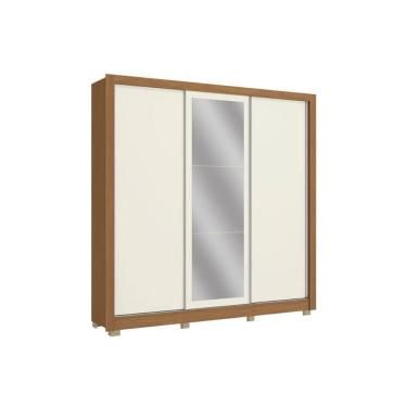 Imagem de Guarda Roupas 3 Portas de Correr de (1 c/ Espelho) e 3 Gavetas c/ Pés CB04M570 Flex Canela/Canela ou Off White - Kappesberg