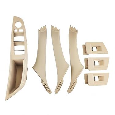 Imagem de Maçaneta de porta de carro painel interno conjunto de capa de puxar interruptor de janela painel de apoio de braço adequado para BMW Série 5 F10 F11 2010-2016 7 peças LHD 7 cores (ostra)