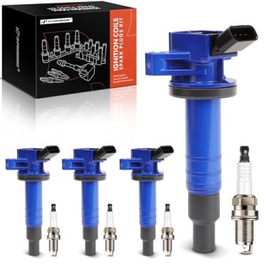 Imagem de A-Premium (azul) Conjunto de 8 bobinas de ignição e velas de ignição irídio compatíveis com Toyota Corolla 1999-2004, Matrix 2003-2008, Celica, Corolla, Matrix, MR2 Spyder e Chevrolet Prizm e Pontiac