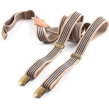 Imagem de Suspensórios Para Homens - Suspensórios Vintage Listrado Masculino Feminino Calças Couro Caqui 3 Clips Y Costas Casual, Khaki, 2CM