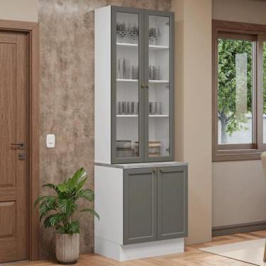 Imagem de Kit Balcão + Cristaleira 70 cm Branco/Cinza Vik Madesa 02, Branco/Cinz