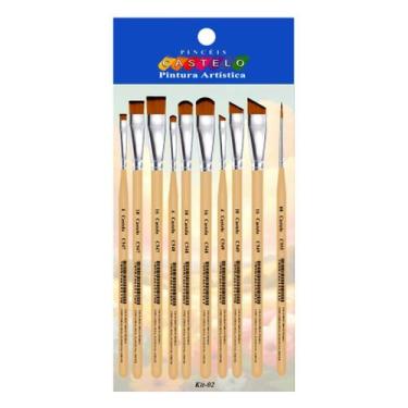 Imagem de Kit C/ 10 Pinceis Sintetico Artisticos para Pintura Castelo