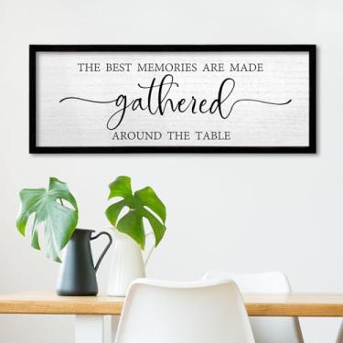 Imagem de TQianJiang Decoração de parede The Best Memories Are Made Gathered Around The Table 61 x 25,4 cm para sala de jantar e cozinha, placa grande emoldurada de madeira (preta)