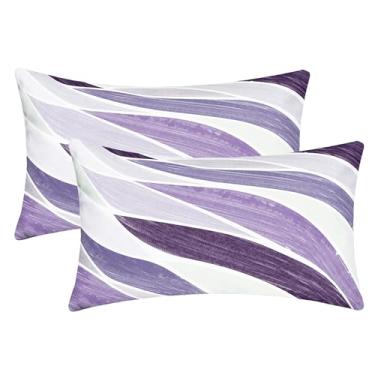 Imagem de CaliTime Capas de almofada decorativas 30,5 x 50,8 cm, pacote com 2 capas de almofada geométricas de lã de dois tons abstrata onda do mar para sofá-cama, decoração de casa de fazenda, roxo escuro