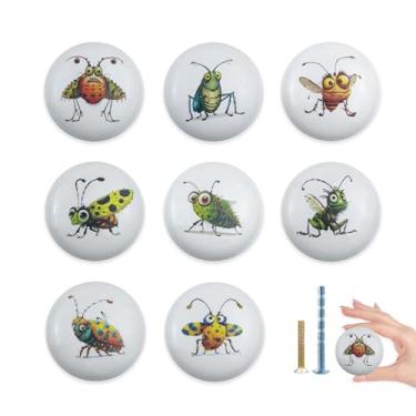 Imagem de JamJam Puxador de gaveta de cerâmica para armário de cigarras de 3,8 cm, 8 peças, besouro, quarto, quarto, gaveta, puxadores para móveis