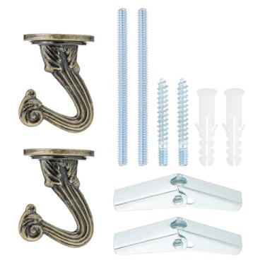 Imagem de PATIKIL Ganchos Swag, 2 peças de ganchos de teto resistentes com instalação de ferragens, fixação de parede, cabides de teto para pendurar lustres de plantas, bronze