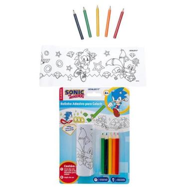 Imagem de Rolinho Adesivo para Colorir Sonic + 5 Lápis de Cor Leo&Leo