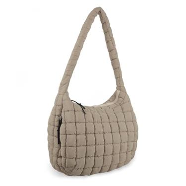 Imagem de Sacola acolchoada para mulheres, bolsa tiracolo grande bolsa de ombro leve de nylon Hobo com zíper, bolsa acolchoada e macia para viagens diárias (cáqui), Caqui, Medium