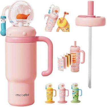 Imagem de Copo de fonte de baleia de aço inoxidável com alça 2025 copo de bebida com isolamento de esguicho de baleia copos de viagem infantil copo com bico pesado sem derramamento garrafa de água fofa com