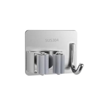 Imagem de KIT 4 Suporte De Parede Gancho Para Vassouras Rodos Inox Com Adesivo Sem Furo Organizador Multifuncional