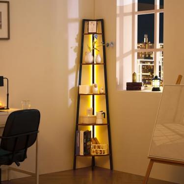 Imagem de Yoobure Suporte de prateleira de canto, estante de canto de 5 camadas com prateleiras de canto com luz LED para quarto, prateleira de canto alta com moldura de aço, prateleiras de livros para sala de