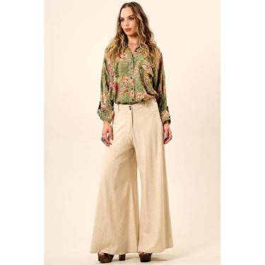 Imagem de Calça Pantalona De Viscolinho Bege Yacamim G5-Feminino