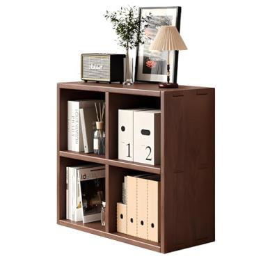 Imagem de Estante De Madeira Maciça Marrom Com Prateleiras Abertas E Armário De Armazenamento - Ideal Para Decoração De Sala De Estar Ou Quarto, Walnut Color, 59.1" x 11.8" x 35.4