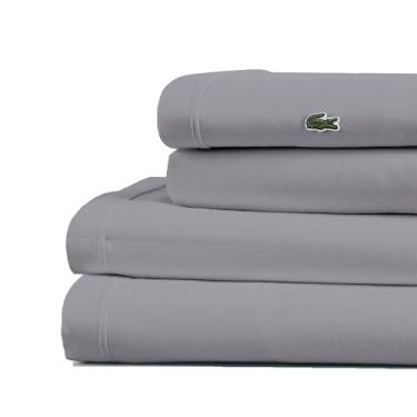 Imagem de Lacoste Jogo de lençol 100% algodão percal sólido, respirável, refrescante e de qualidade de hotel - bolso profundo, ajuste fácil, certificado Oeko-Tex, granizo, California King