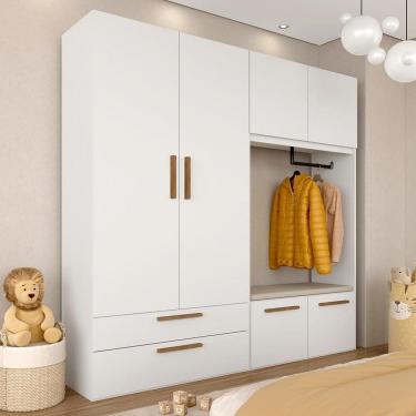 Imagem de Guarda Roupa Modulado Infantil Com Puff Baú Joy Bco/frei/l.bege - M.a