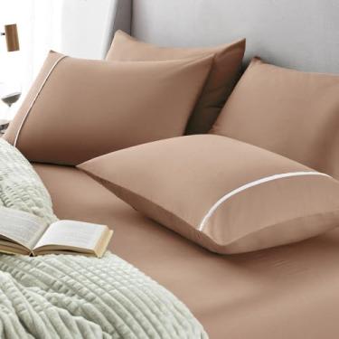Imagem de Kit Lençol Queen Karsten Com Elástico + Fronhas - 100% Algodão Percal 3 Peças (Caramelo)