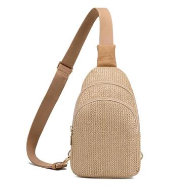 Imagem de Jonvikki Bolsas transversais de palha para mulheres 2025 Bolsa de praia de palha de verão bolsa tiracolo de ráfia, Bloqueio RFID cáqui puro, Large