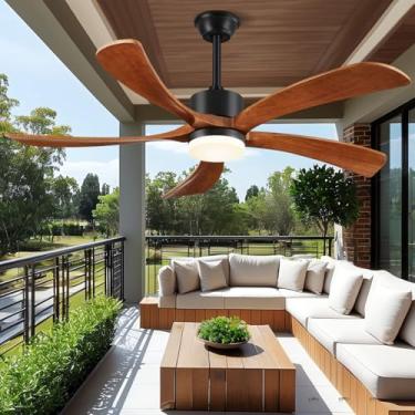 Imagem de Forrovenco 60 Inch Ceiling Fans with Lights Remote Control, Modern Ceiling Fan 5 Blades Wood Fan for Outdoor, 3 Downrods, ETL Listed, Timer, 6 Speeds Reversible Quiet Dc Motor for Patios, 60i