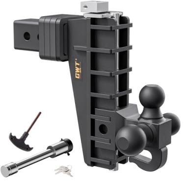 Imagem de Engate de reboque ajustável com gancho, três esferas (4,5 cm x 5 cm x 6,5 cm), serve para receptor de 2,5 polegadas, engate de queda de 20 cm, engate de reboque GTW-Classe 3 de 8,391 kg para caminhão