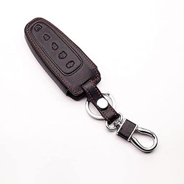 Imagem de CSHU Couro com 5 botões Car Key Case Cover Chaveiro Ring Key Bag, apto para Ford Ford Explorer Taurus Escape Mustang Flex, preto