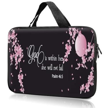 Imagem de Bolsa para laptop de 35.6 cm 38.1 cm bolsa para computador, 36.1 cm 39.1 cm capa para notebook compatível com Dell, Lenovo, Toshiba HP, Asus Notebook Messenger Briefcase-Cherry Blossom Psalm 46:5