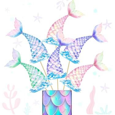 Imagem de Decoração de festa de aniversário de sereia para mesa, palitos de centro de mesa de cauda de sereia para tema submarino, festa de aniversário, suprimentos de chá de bebê