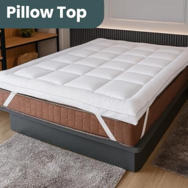 Imagem de Pillow Top Branco Protetor Capa De Colchão Matelado Macio Manta Siliconada Tecido em Malha 400 fios (KING) (QUEEN) (SOLTEIRO) (Casal)