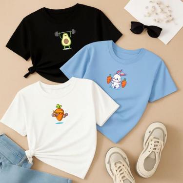 Imagem de Kit com 3 Camisetas Femininas Estampa Animais Fitness Academia Gym Mus