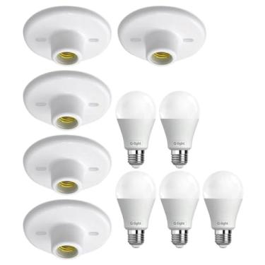 Imagem de KIT COM 5 PLAFON BRANCO E 5 LÂMPADA 9W 6K OUROLUX BRANCA FRIA PLAFONIER