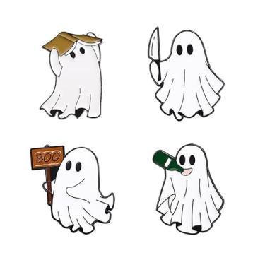 Imagem de LPYO Conjunto de Broche de Halloween para Mulheres Material de Liga - Casa Assombrada Fantasma de Abóbora com Foice Fantasma com Chapéu de Bruxa e Gato Preto em Pinos Esmaltados de Abóbora Adequado