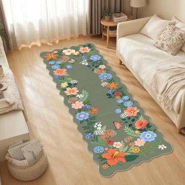 Imagem de BATATADOCE Tapete de corredor lavável 5 x 15 cm, tapete floral para cozinha, corredor, tapete floral para sala de estar para crianças, meninas, quarto, berçário, tapete de porta interior, verde