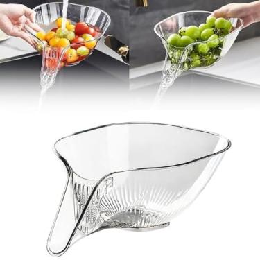 Imagem de Cesta de drenagem multifuncional com bico, coador de drenagem de pia de cozinha de plástico, funil de cesta de drenagem, tigela de escorredor para macarrão de salada de frutas (1 Transparente)
