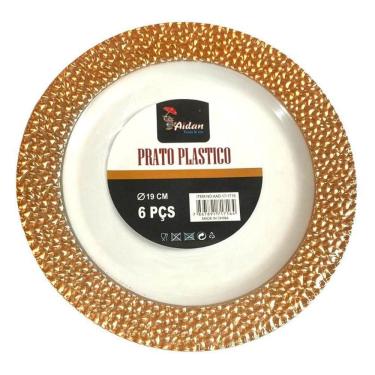 Imagem de Pratos Descartáveis Luxo Borda Rose - 12 unid. 22.8cm