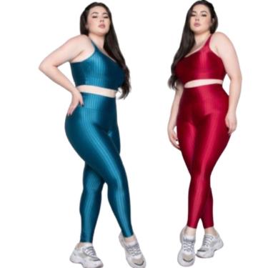 Imagem de KIT 2 Conjunto Top e Calça Plus Size New Zig 3D Serra e Mar Bojo Compressão Academia Moda Fitness-Feminino