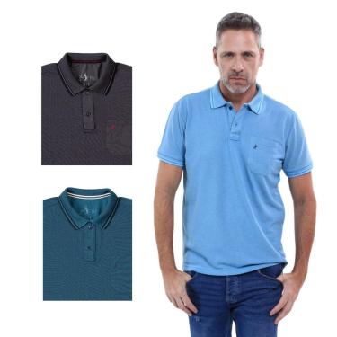 Imagem de Kit 3 Camisa Polo Masculina Pique Premium com Bolso Casual-Masculino