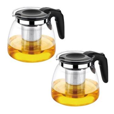 Imagem de kit 2 Chaleira chá ervas de vidro com infusor aço inox 900ml - shopman
