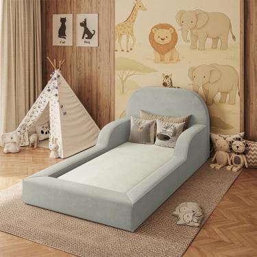 Imagem de Cama Colchão Solteiro Montessoriana Infantil - Balaqui Decor - Cinza Claro
