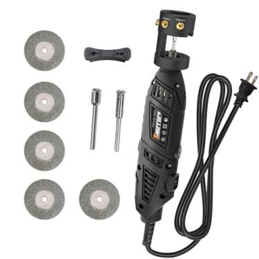 Imagem de 3mirrors Afiador de eletrodo de tungstênio de alumínio, ferramenta rotativa de soldagem TIG, 4 furos, coluna única com bloco de moagem plana, deslocamentos de vários ângulos, 5 rodas de areia, 2