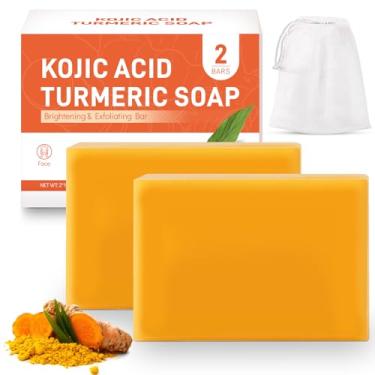 Imagem de Krynet Sabonete de ácido kójico, barra de açafrão com vitamina C e vitamina E para rosto e corpo, sabonete de açafrão para pele seca e sensível, 2 barras