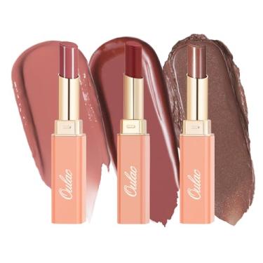 Imagem de Oulac Batom hidratante para mulheres, conjunto de Natal, 3 peças, protetor labial 2 em 1 para o inverno, cor labial hidratada, suculenta e brilhante para lábios secos, rachados e rachados, vegano 02+