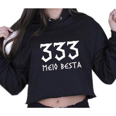 Imagem de Cropped Moletom Feminino Rock Metal 333 Meio Besta Meme - LAFRE, Preto