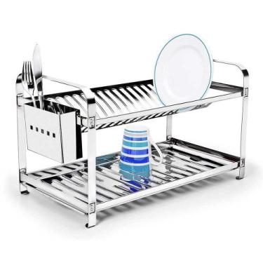 Imagem de Escorredor de Louça 20 Pratos Aço Inox MakInox Porta Talher Inox - Mak