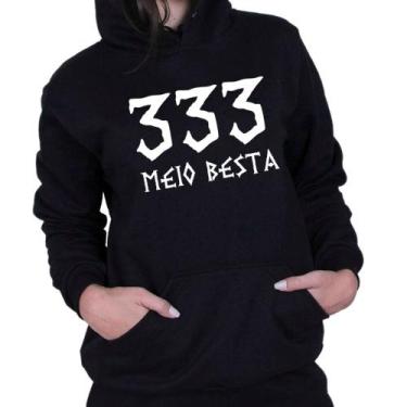 Imagem de Moletom Unissex Canguru Rock Metal 333 Meio Besta Meme - LAFRE, Preto,