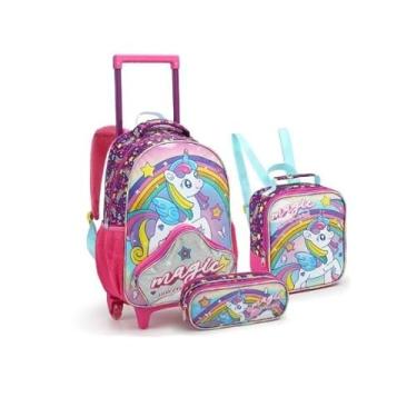 Imagem de Kit Mochila Rodinha Unicornio Magic Arco Iris Menina Escolar (Unicornio)