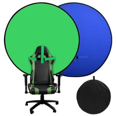 Imagem de Cadeira portátil de tela verde azul, pano de fundo verde de 144,8 cm com suporte 2 em 1 fundo verde dobrável de dupla face, para conversas de vídeo e reuniões, fotografia, zoom de fotos, streaming de