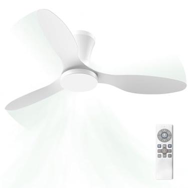 Imagem de Ventilador de Teto com Controle Remoto Silencioso 6 Velocidades Função Reversa LED 21W Ajustável com Memória Moderno 220V/110V, Branco