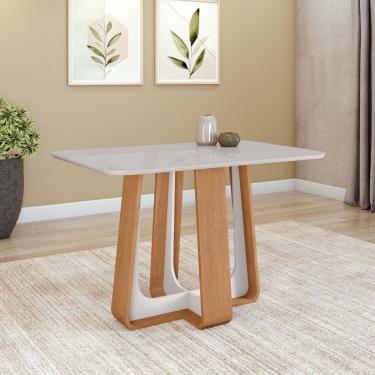 Imagem de Mesa de Jantar Retangular  4 Lugares 120 Tampo MDF/Vidro Easy Pop  Amendoa/off White