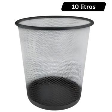 Imagem de Cesto de Lixo Lixeira Aramado de Ferro 10 Litros Preto Organizador Mul