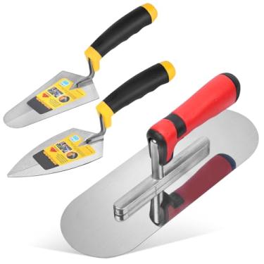 Imagem de Conjunto de ferramentas de alvenaria de 3 peças, espátula apontadora de 15 cm e espátula de piscina de aço inoxidável de 28 x 10 cm com alças macias, azulejo de drywall de concreto e ferramentas de