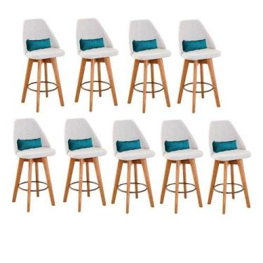 Imagem de Kit 09 Banquetas Linho Bege E Almofada Suede Azul Turquesa - GAT MAGAZ